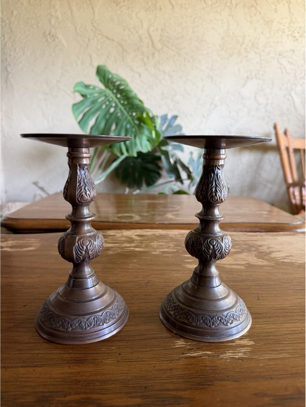Vintage Red-Bronze Taper Candle Holder Set Of 2